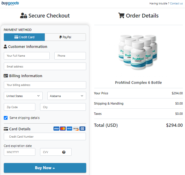 ProMind Complex Order Page